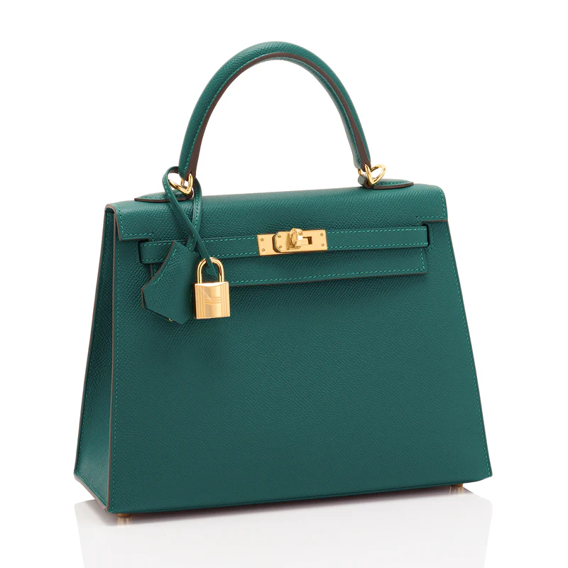 Hermes Kelly 25cm Malachite Jewel Green Epsom Gold Hardware Sellier Bag - Image 4