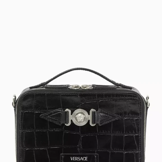 Medusa Biggie Messenger Bag in Croc-embossed Leather
