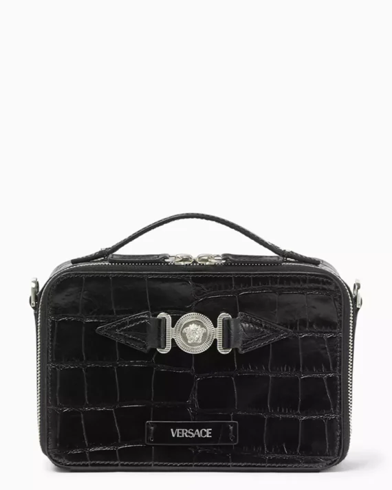Medusa Biggie Messenger Bag in Croc-embossed Leather