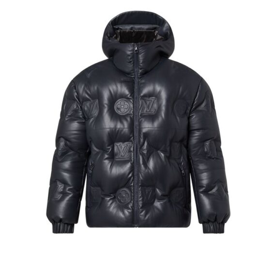 Monogram Leather Hooded Down Jacket