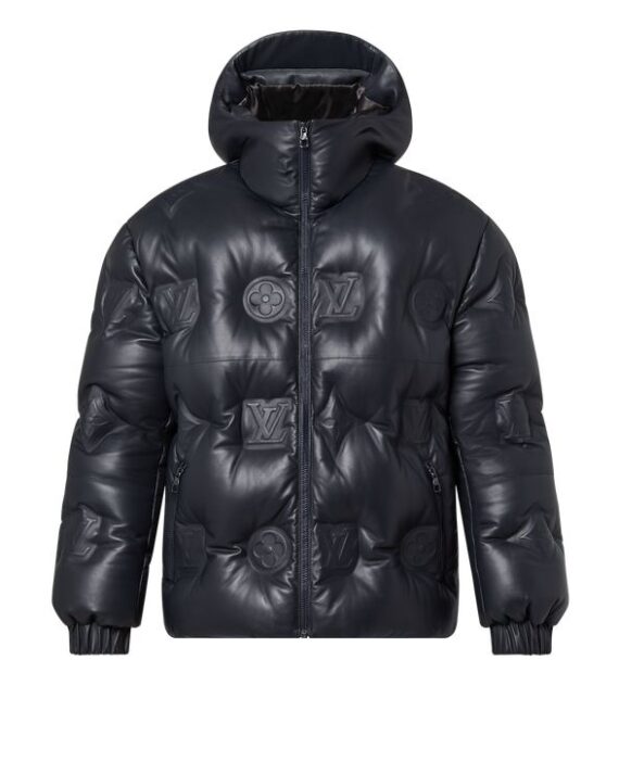Monogram Leather Hooded Down Jacket