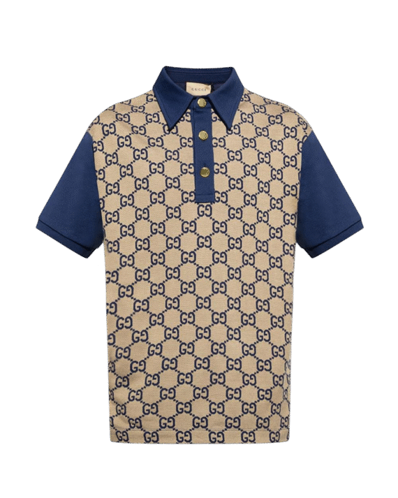 Gucci Navy Blue GG Jacquard Knit Polo